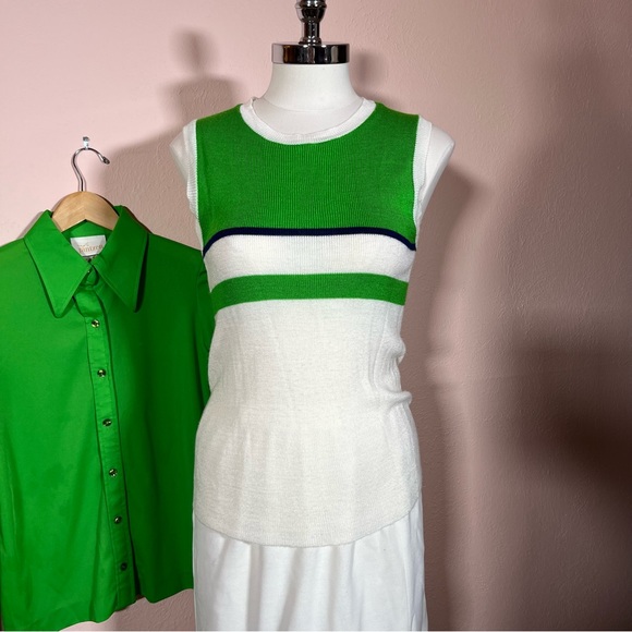 Vintage 60 70 Jantzen Kelly Green Dagger collar Sweater set pencil Skirt set - Picture 4 of 16